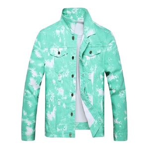 Nouvelle veste en jean vert 100% coton pour hommes et manteau en jean slim avec design déchiré délavé à l'acide-Style tendance - Product Image 1