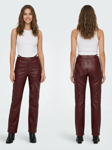 Pantalons en cuir de veau pour femmes, nouvelle collection 2026, taille basse, détails de sangles, plaque de logo en cristal, jambe droite, pantalon en cuir à panneaux - Product Image 5