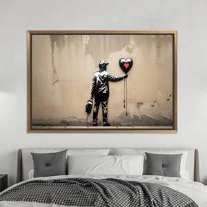 Modern Printed Canvas: Boy with Balloon Graffiti Art,GOLD <b>FRAMED</b> CANVAS - Product Image 1