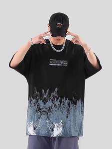 Streetwear T-shirt décontracté 100% coton solide motif avant Logo coupe ample tissu tricoté - Product Image 2