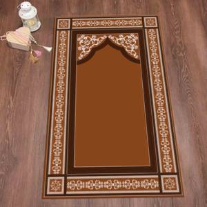 Alfombra de Oración Marrón: Diseño Islámico, Decoración para Mezquita, Alfombra Impresa, Alfombra Delgada No Tejida - Product Image 4