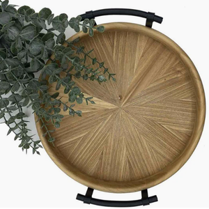 Vente en gros Plateau rond en bois rustique Poignées en métal Plateau décoratif en bois d'acacia Table basse ottomane pour cuisine Vietnam - Product Image 4