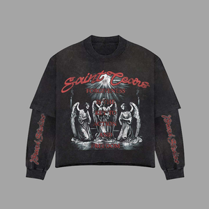 Men's 300 Gsm Double-Layer Oversized Acid Wash DTG T-<b>Shirt</b> Custom Graphic <b>100</b>% Cotton Terry Long Sleeve Made <b>Polyester</b>/Cotton - Product Image 2