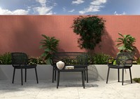 Ensemble table et chaises de salle à manger d'extérieur effet bambou moderne, qualité supérieure, écologique, résistant aux intempéries, pour hôtel et parc, en plastique/métal