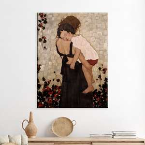 Impression sur toile d'art Gustav Klimt : Décoration moderne mère et enfant, encadrée style galerie - Product Image 1