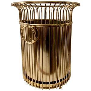 AK Brass <b>Large</b> Capacity Round Metal Waste Basket with <b>Hooks</b> in Gold Antique Finished For Restaurant & Hotel Decor Accents - Product Image 1