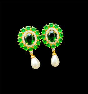 Gold Plated Sterling Silver <b>Green</b> Quartz Stud <b>Earrings</b> Handmade Oval Jewelry Wedding Party Wear Gift for Women - Product Image 1