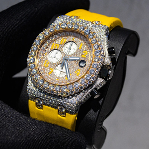 Montres Hip Hop de haute qualité, serties de diamants, bracelet en caoutchouc pour homme, 41 mm, sertissage manuel, diamants Moissanite VVS1 - Product Image 3