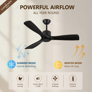 52 Inch Black Solid Wood Ceiling Fan Without <b>Light</b>, Downrod Mount, Reversible DC Motor, <b>Remote</b> <b>Control</b> for Bedroom - Product Image 2