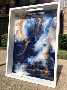 Bandeja de Servicio Rectangular de Madera Azul al Mejor Precio, Plato de MDF para Mesa de Centro, Cocina, Comida, Bebidas, Desayuno, Otomana, Proveedor de MDF para Hoteles - Product Image 2