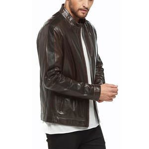 Veste en cuir pour homme, design professionnel, col montant, en cuir de vache, chaude et à séchage rapide, vêtement d'extérieur tendance pour l'hiver. - Product Image 2