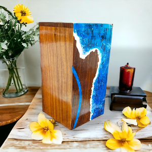 Urna de cremación de palisandro hecha a mano, diseño de resina epoxi de ola Oceánica para mascotas y humanos - Product Image 5