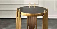 Nouvelle table basse ronde en fer forgé au design moderne avec plateau et base en verre doré, réglable et convertible