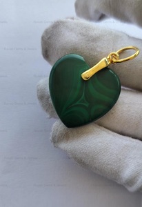 อัญมณีมาลาไคต์ธรรมชาติขนาด25มม. จี้หัวใจสีเงินสเตอร์ลิงสีเงินพองสำหรับผู้หญิงของขวัญวันวาเลนไทน์ - Product Image 3