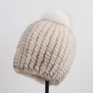 Gorro de Lana 100% para Mujer, Tejido a Mano, Cálido, Transpirable, Impermeable, con Pompones de Piel de Zorro, Estilo Casual, para Mujer - Product Image 4