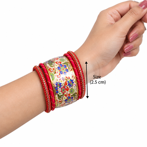 กำไลข้อมือโลหะเคลือบสีทำมือ ดีไซน์ลายดอกไม้แบบตะวันออก ชุดเครื่องประดับสำหรับงานแต่งงาน สีแดง สีเขียว สีน้ำเงิน - Product Image 2