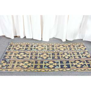 Alfombra turca amarilla Vintage de 1,9x3,6 pies, detalles azules, decoración Bohemia clásica, diseño de retazos, Material de lana, respaldo de látex para adolescentes - Product Image 2