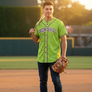 Camiseta de Béisbol Personalizada con Rayas Verdes, Uniforme Profesional con Botones para Hombre, Ropa Deportiva Transpirable de Talla Grande, Venta al por Mayor, OEM, ODM - Product Image 6