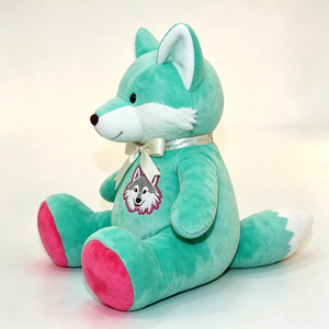 Peluche renard vert menthe personnalisée, adorable peluche renard, peluche renard avec nœud blanc, peluche renard assis, peluche renard douce. - Product Image 5