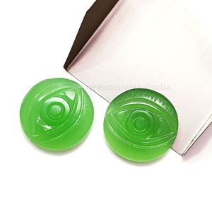 Piedra tallada de Calcedonia verde Natural 'EVIL EYE', abalorios de piedras preciosas sueltas de Calcedonia tallada a mano de alta calidad para la fabricación de joyas - Product Image 1