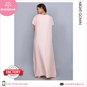 Vente chaude 100% rayonne popeline tissu femmes longue robe de nuit large couleur disponible Bio lavé vêtements de nuit usage domestique été moitié - Product Image 6