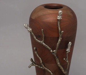 Luxurious Wooden And Metal Flower <b>Vase</b> Contemporary <b>Decorative</b> Accent Adding Warmth Elegance And Sophistication To Interiors - Product Image 6