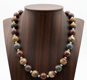 Bracelet-collier unisexe en argent tibétain de 18 pouces avec perles, cristal de jaspe naturel, géométrique, plaqué rhodium, fait à la main, cadeau tendance - Product Image 5