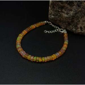 Ethiopian Fire Opal 925 Sterling <b>Silver</b> <b>Bracelet</b> Gold Plated Number Pattern with Pearl Beads for Party or Gift - Product Image 1