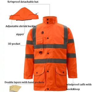 Abrigo largo reflectante de alta calidad, capucha, ropa de trabajo impermeable, chaqueta de seguridad de alta visibilidad a la venta, MOQ bajo, los clientes mejor calificados - Product Image 5