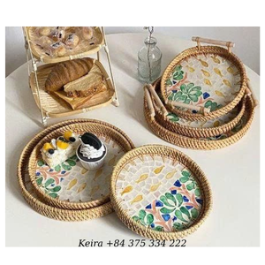 Plateau en rotin nacre fait à la main, plateau en coquille de rotin pour table à manger, service et décoration, Vietnam - Product Image 3