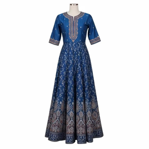 Robe de soirée formelle à col en V, anti-rides, en tissu polyester, imprimée numériquement, pour mariage, vente en gros - Product Image 1