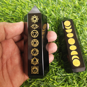 Obelisco de Cristal Negro Natural Grabado con Láser, Piedra de Conexión a Tierra, Elimina Eficazmente la Energía Negativa, Piedra Curativa, Halloween - Product Image 2