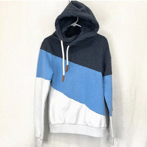 Sudadera con capucha de cuello cruzado azul blanco de primera calidad para mujer con bolsillos rosas, jersey de lana de algodón transpirable, ropa de calle con capucha - Product Image 1