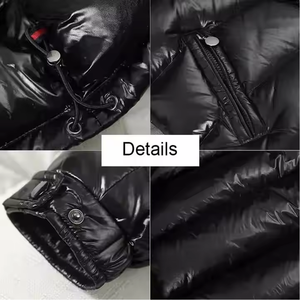Veste matelassée noire à capuche avec fermeture éclair, coupe-vent, rembourrée de duvet, manteau d'hiver unisexe, style décontracté, coupe régulière, couleur unie - Product Image 3
