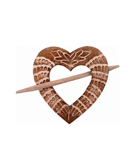 Wooden Curtain Holder Heart Shaped Curtain Tieback Brooch & Stick Curtain Holdback Clips Farmhouse Style Hand Carved Decorative