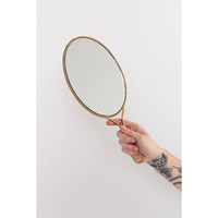 Miroir de maquillage à main de style antique, miroir en métal plaqué or vintage avec poignée décorative, accessoire de décoration pour salon et maison