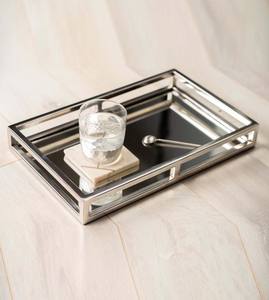 Plateau de service en métal de forme rectangulaire simple avec poignées design élégantes en acier inoxydable avec logo personnalisé - Product Image 5