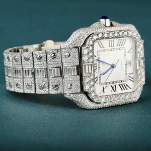 Montre ronde et baguette en diamant Montre hip hop en forme de boîtier carré Collection de vêtements de fête en argent sterling 925 - Product Image 3