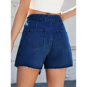 Jupe en jean asymétrique à ourlet effiloché, ornée d'une ceinture à boutons, coupe crayon décontractée et sexy, taille légèrement ajustée, idéale pour l'été, l'automne et l'hiver, disponible en plusieurs couleurs. - Product Image 3