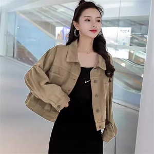 2025 chaqueta vaquera corta versión coreana para mujer primavera y otoño nueva chaqueta de vaquero de trabajo de manga larga informal holgada roja a la moda - Product Image 4