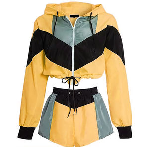 Wholesale Windbreaker Shorts Set Custom Windbreaker Zip up Shorts 2 Piece Set Sweat suits Color Block Nylon Tracksuits - Product Image 3