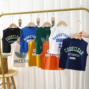 Camisetas sin mangas de alta calidad personalizadas de verano para niños, Camiseta de algodón, apliques de lavado ácido, ropa de calle bordada Vintage - Product Image 1