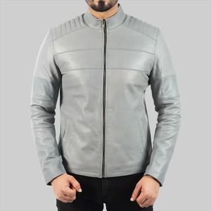 Chaqueta motorista de cuero gris de Harry para hombre - Product Image 1