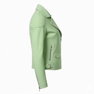 Veste de moto en cuir vert clair pour femmes, mode d'été, vente en gros personnalisée, prix d'usine, style motard authentique, veste pour femmes - Product Image 3