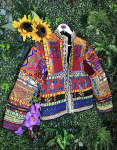 Chaqueta de patchwork bordada a mano para mujer, estilo bohemio tribal, manga larga, cuello redondo, abrigo de algodón, moda de primavera - Product Image 1