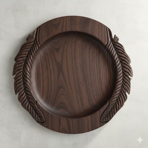 Assiette de présentation en bois d'acacia artisanal, bord festonné foncé, pour mariage et décoration d'événements - Product Image 4