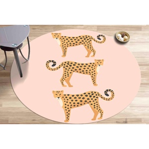 Tiger Print Circle <b>Rug</b>: Pink Animal Accent <b>Rug</b>, Non-Slip,<b>Chenille</b> <b>Rug</b> - Product Image 1