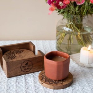 Posavasos de madera natural Posavasos redondos de nogal Posavasos de taza de café de diseño atractivo para restaurante - Product Image 3