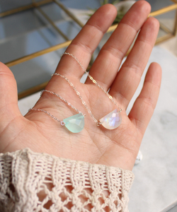 Labradorite Half <b>Moon</b> Gemstone Wire Chain Necklace Aqua Chalcedony rainbow Moonstone 925 Silver Gold Plated Handmade Necklaces - Product Image 4