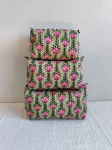 Set Of 3 Cotton Quilted <b>Makeup</b> <b>Bag</b> & Organizer Cotton Toiletry Case <b>Travel</b> <b>Bag</b> Floral Print <b>Makeup</b> <b>Bag</b> Toiletries Organizer <b>Bag</b> - Product Image 4